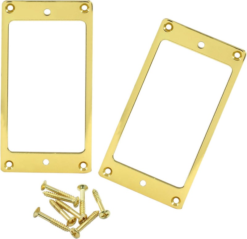Hitefu 2 Pcs Metal Humbucker Cover, Flat Electric Guitar Pickup Frame Replacement, Bridge Neck Pickups Cover with Screws (Gold) - Image 1